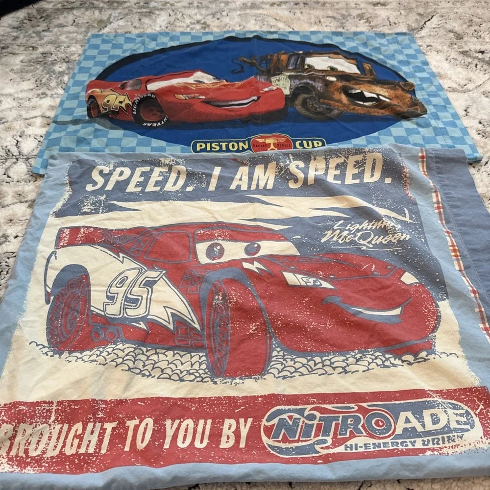 Vintage Disney Pixar Cars Pillowcases Lightning McQueen and Tow Mater Lot Of 2